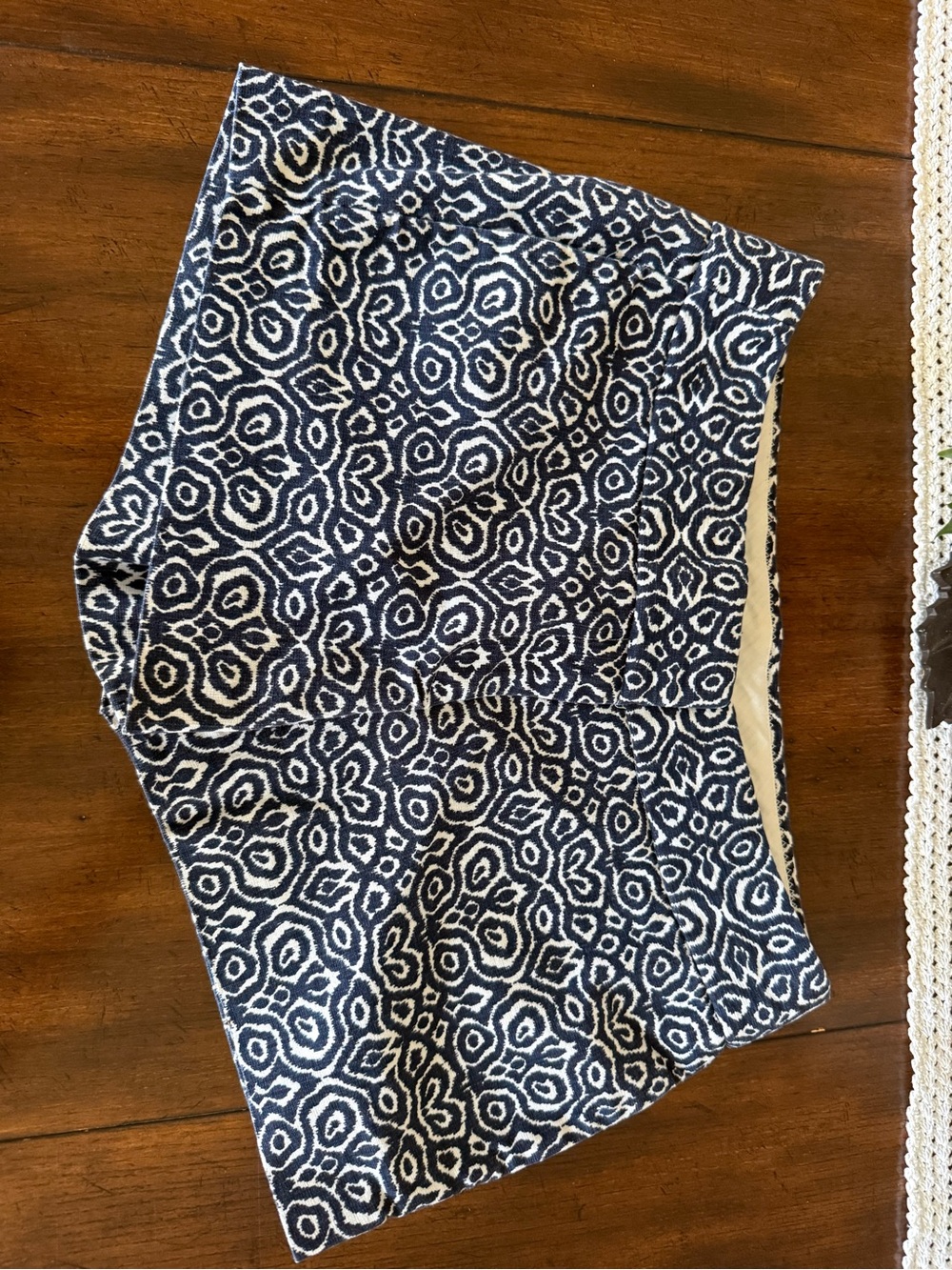 J. Crew Navy & White Geometric Pattern Skort